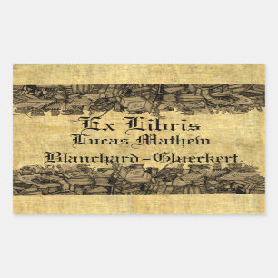 Sticker Rectangulaire Ex Libris - entouré de piles de livres Plaque de l