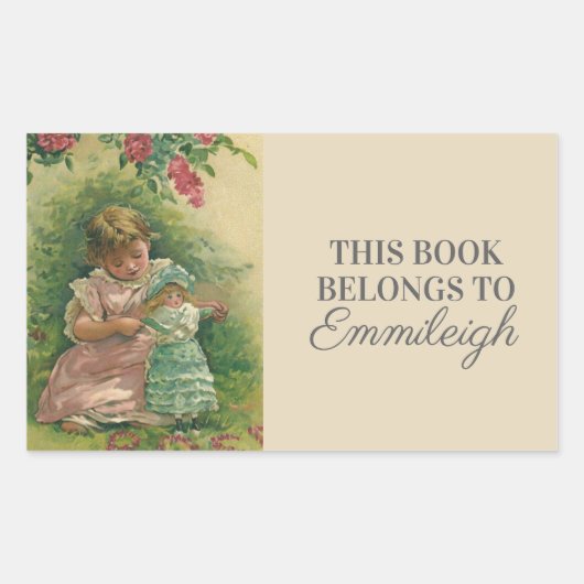 Sticker Rectangulaire Ex-libris Fillettes avec Poupée (Devant)