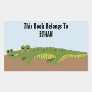 Sticker Rectangulaire Ex-libris personnalisé de l'alligator mignon