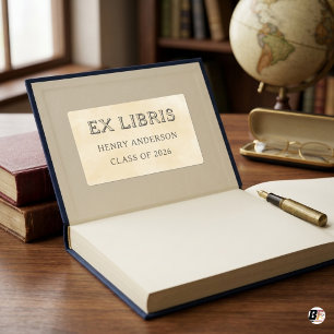 Sticker Rectangulaire Ex Libris personnalisé sur papier parchemin vintag