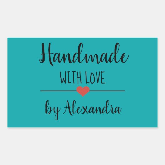 Sticker Rectangulaire Fabriqué à la main avec amour nom de script turquo (Devant)