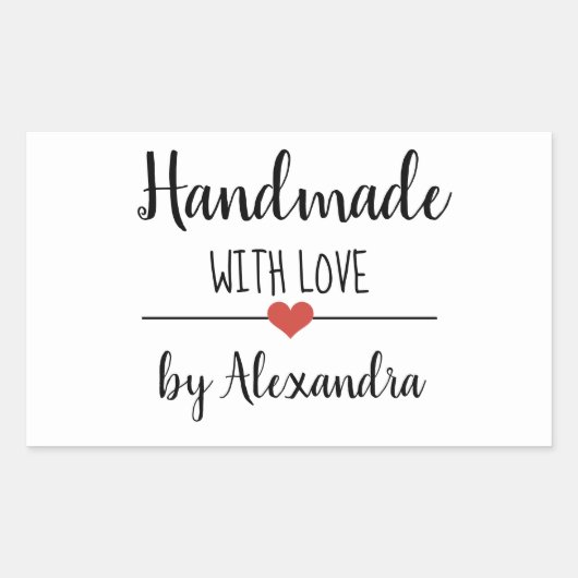 Sticker Rectangulaire Fabriqué à la main avec un script blanc d'amour pe (Devant)