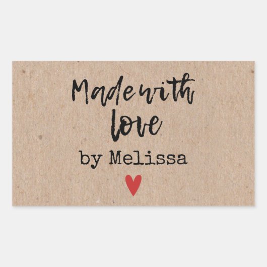 Sticker Rectangulaire Fabriqué Avec L'Amour Kraft (Devant)
