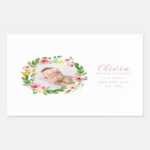Sticker Rectangulaire Faire-part de naissance floral de photo