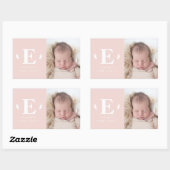 Sticker Rectangulaire faire-part de naissance photo monogramme pour bébé (Feuille)