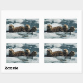 Sticker Rectangulaire Famille de loutres de mer (Feuille)