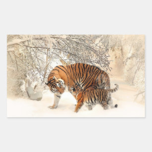 Sticker Rectangulaire Famille de tigres