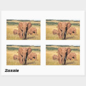 Sticker Rectangulaire Famille d'éléphants dans les buissons (Feuille)