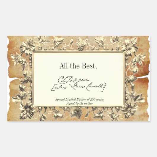 Sticker Rectangulaire Fancy Floral Signature Auteur BookPlate Modèle (Devant)