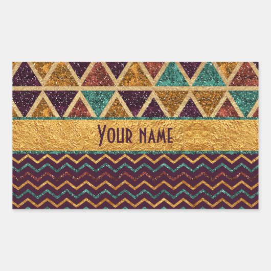 Sticker Rectangulaire Fancy Triangles Chevrons Faux Gold Foil Parties sc (Devant)