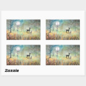 Sticker Rectangulaire Fantaisie de faune cervidés et lapins Art (Feuille)