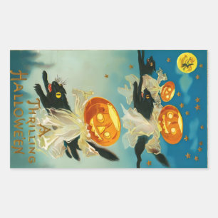 Sticker Rectangulaire Fantômes Citrouilles vintages d'Halloween et chats