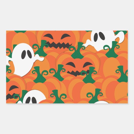 Sticker Rectangulaire Fantômes d'Halloween Patch de citrouille hantée (Devant)