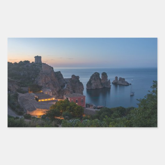 Sticker Rectangulaire Faraglioni et Tonnara à Scopello, Sicile (Devant)