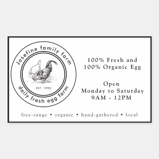 Sticker Rectangulaire Farm Fresh Eggs Chicken Coop Rustic Country Farm (Devant)