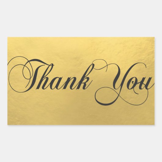 Sticker Rectangulaire Faux GOLD FOIL Noir Script Calligraphie Merci (Devant)