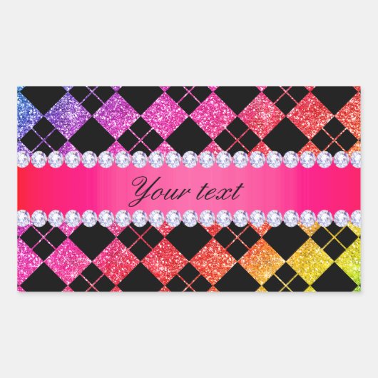 Sticker Rectangulaire Faux Rainbow Neon Diamants de Parties scintillant (Devant)