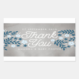 Sticker Rectangulaire Faveur bleue florale folklorique de baby shower de