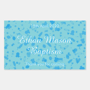 Sticker Rectangulaire Faveur de baptême confettis bleu bébé