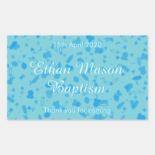 Sticker Rectangulaire Faveur de baptême confettis bleu bébé (Devant)