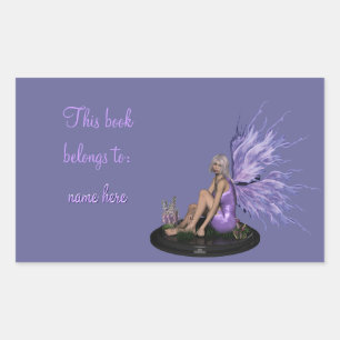 Sticker Rectangulaire Fée avec ailes violettes de couleur mutli Plaque d