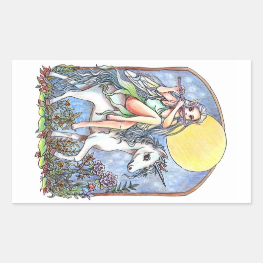 Sticker Rectangulaire Fée et licorne (Devant)