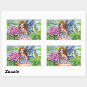 Sticker Rectangulaire Fée sur Lily Pad (Feuille)