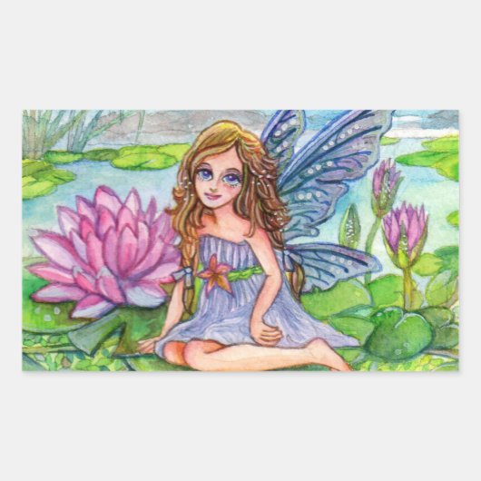 Sticker Rectangulaire Fée sur Lily Pad (Devant)