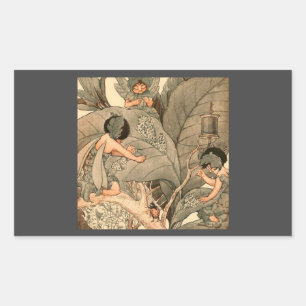 Sticker Rectangulaire Fées des feuilles réparant les feuilles