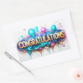 Sticker Rectangulaire Félicitations ! Conception colorée (Enveloppe)