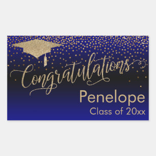 Sticker Rectangulaire Félicitations Gold Confetti Graduation Blue