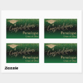 Sticker Rectangulaire Félicitations Gold Confetti Graduation Green (Feuille)
