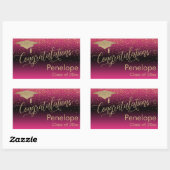 Sticker Rectangulaire Félicitations Gold Confetti Graduation Hot Pink (Feuille)