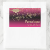 Sticker Rectangulaire Félicitations Gold Confetti Graduation Hot Pink (Sac)