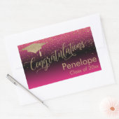Sticker Rectangulaire Félicitations Gold Confetti Graduation Hot Pink (Enveloppe)