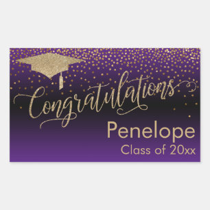 Sticker Rectangulaire Félicitations Gold Confetti Graduation Purple
