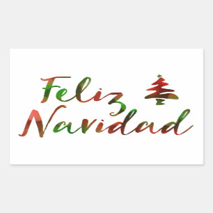 Sticker Rectangulaire Feliz Navidad (feux de bokeh)