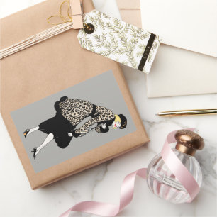 Sticker Rectangulaire Femme Art Déco Vintage en veste imprimé léopard