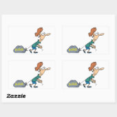 Sticker Rectangulaire Femme drôle transportant des bagages émotionnels (Feuille)