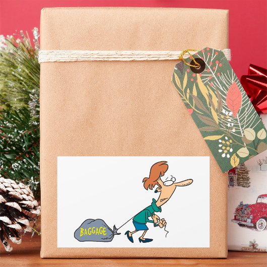 Sticker Rectangulaire Femme drôle transportant des bagages émotionnels