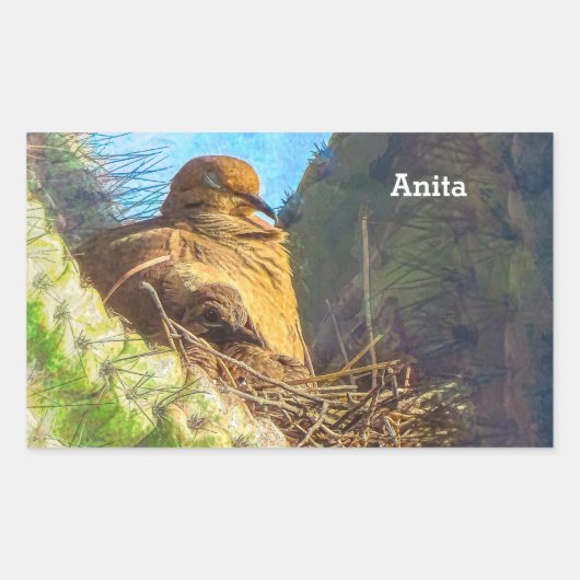 Sticker Rectangulaire Femme en deuil avec bébé Saguaro Cactus Nest (Devant)