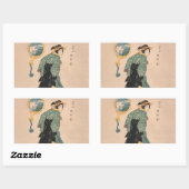 Sticker Rectangulaire Femme japonaise Kimono : Ukiyo-e Woodblock Imprime (Feuille)