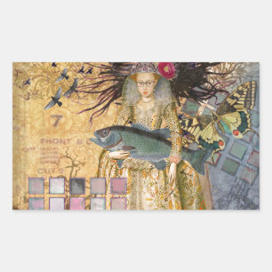 Sticker Rectangulaire Femme Poissons Vintage Classique Gothique