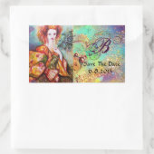 STICKER RECTANGULAIRE FEMME ROMANTIQUE AVEC PÂTE DE PEACOCK ÉCLANTE (Sac)