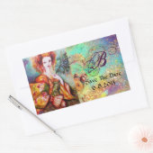 STICKER RECTANGULAIRE FEMME ROMANTIQUE AVEC PÂTE DE PEACOCK ÉCLANTE (Enveloppe)