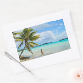 Sticker Rectangulaire Femme sous un bâton rectangle de palmier (Enveloppe)