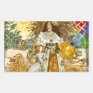 Sticker Rectangulaire Femme Vintage Soleil Doré : Art Collage Zodiaque L