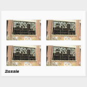 Sticker Rectangulaire Fenêtre en brique Maison avec verre cassé (Feuille)
