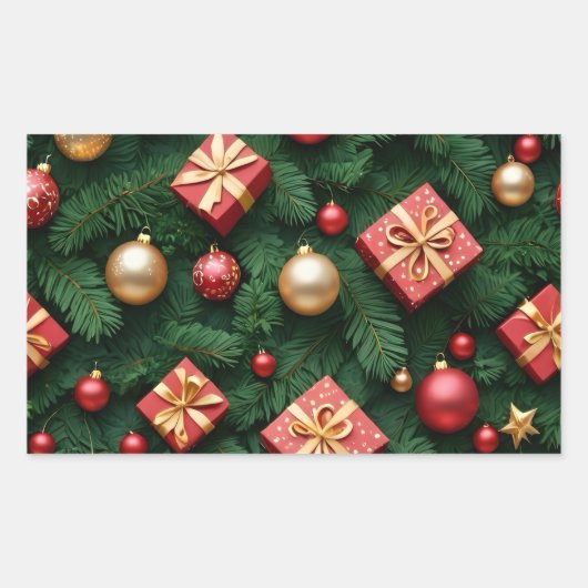 Sticker Rectangulaire "Festive Joy — Red & Gold Christmas Magic" (Devant)