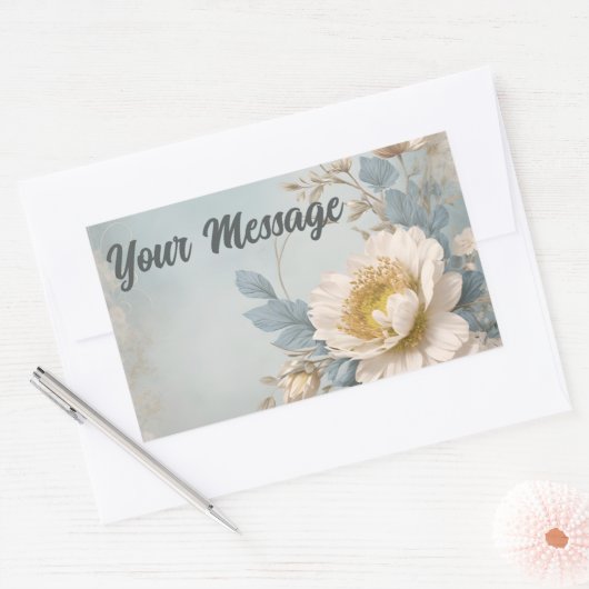 Sticker Rectangulaire Fête d'anniversaire bleu floral élégant (Enveloppe)